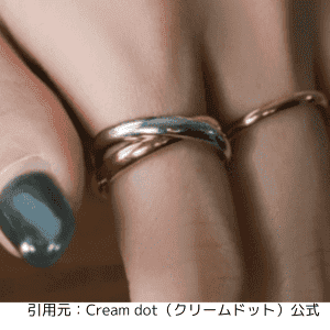 クリームドットの2連ツイストの艶感ステンレス製リング