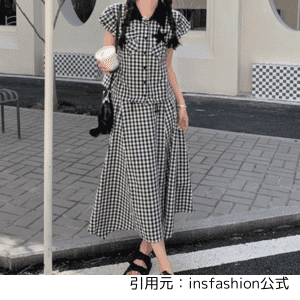 insfashionシンプルワンピ