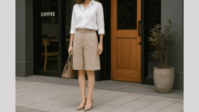 50代の洗練されたショートパンツコーデ